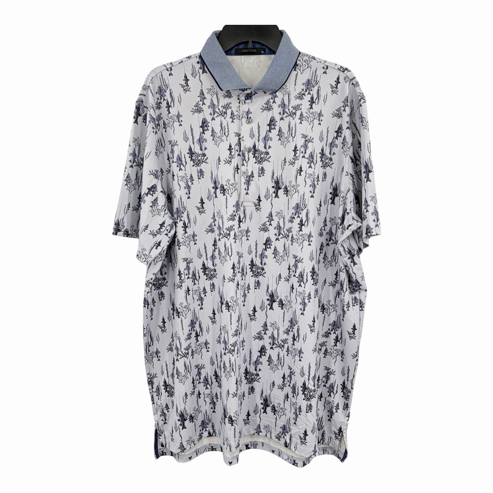 Greyson Golf Shirt Polo Fish Print Mens Size XL Blue Polyester Spandex MSRP $118